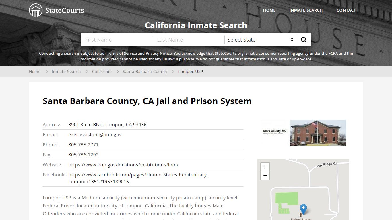 Lompoc USP Inmate Records Search, California - StateCourts